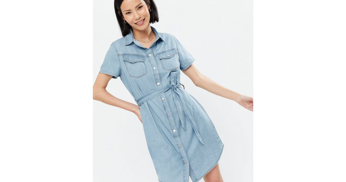 Blue Denim Short Sleeve Belted Shirt Dress
						
						Add to Saved Items
						Remove from Save... | New Look (UK)