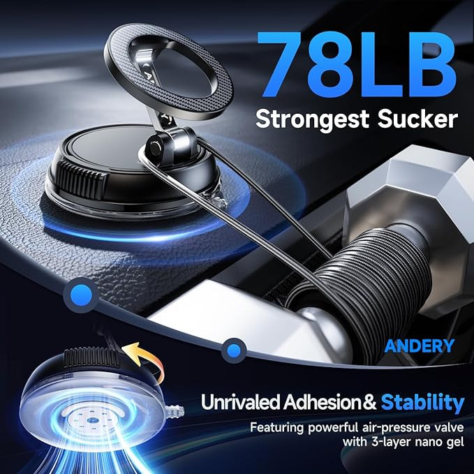 ANDERY Car Phone Holder for Magsafe [78+LBS Strongest Suction & 2400gf Magnetic] 360° Adjustable... | Amazon (US)