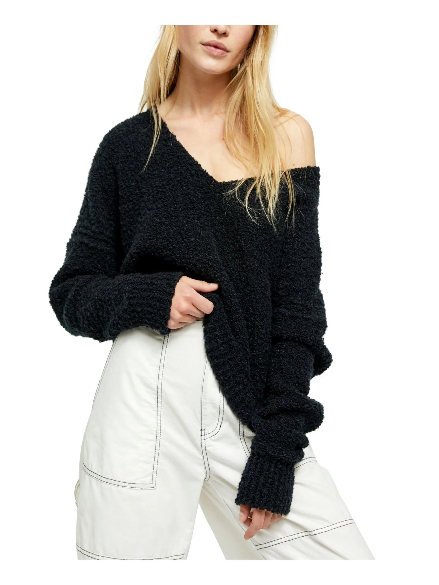 FREE PEOPLE Womens Black Long Sleeve V Neck Sweater Size: XS | Walmart (US)