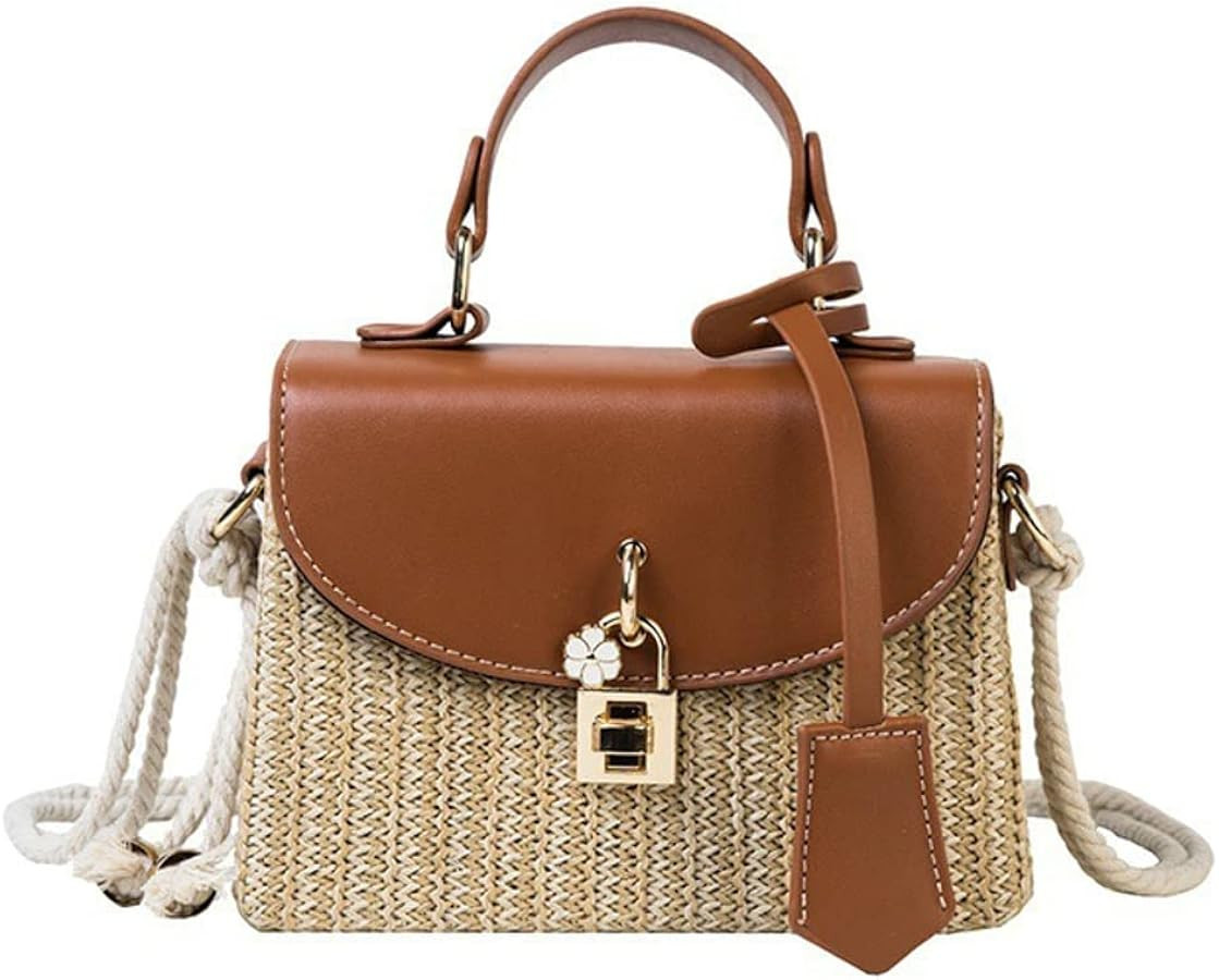 Straw Crossbody Bag for Women Hand Woven Shoulder Bag Leather Top Handle Small Boho Purse Rattan ... | Amazon (US)