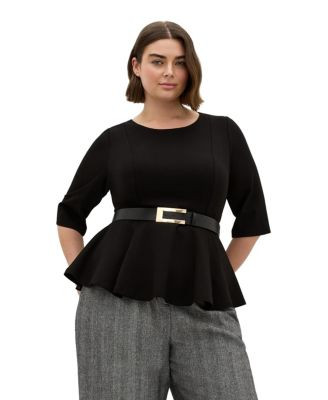 City Chic Women's Paige Belted Peplum Top - Black | Macy's