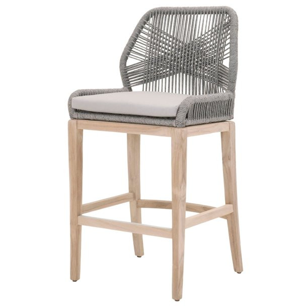 Wooden Barstool with Intricate Rope Weave Design, Gray and Brown - Walmart.com | Walmart (US)