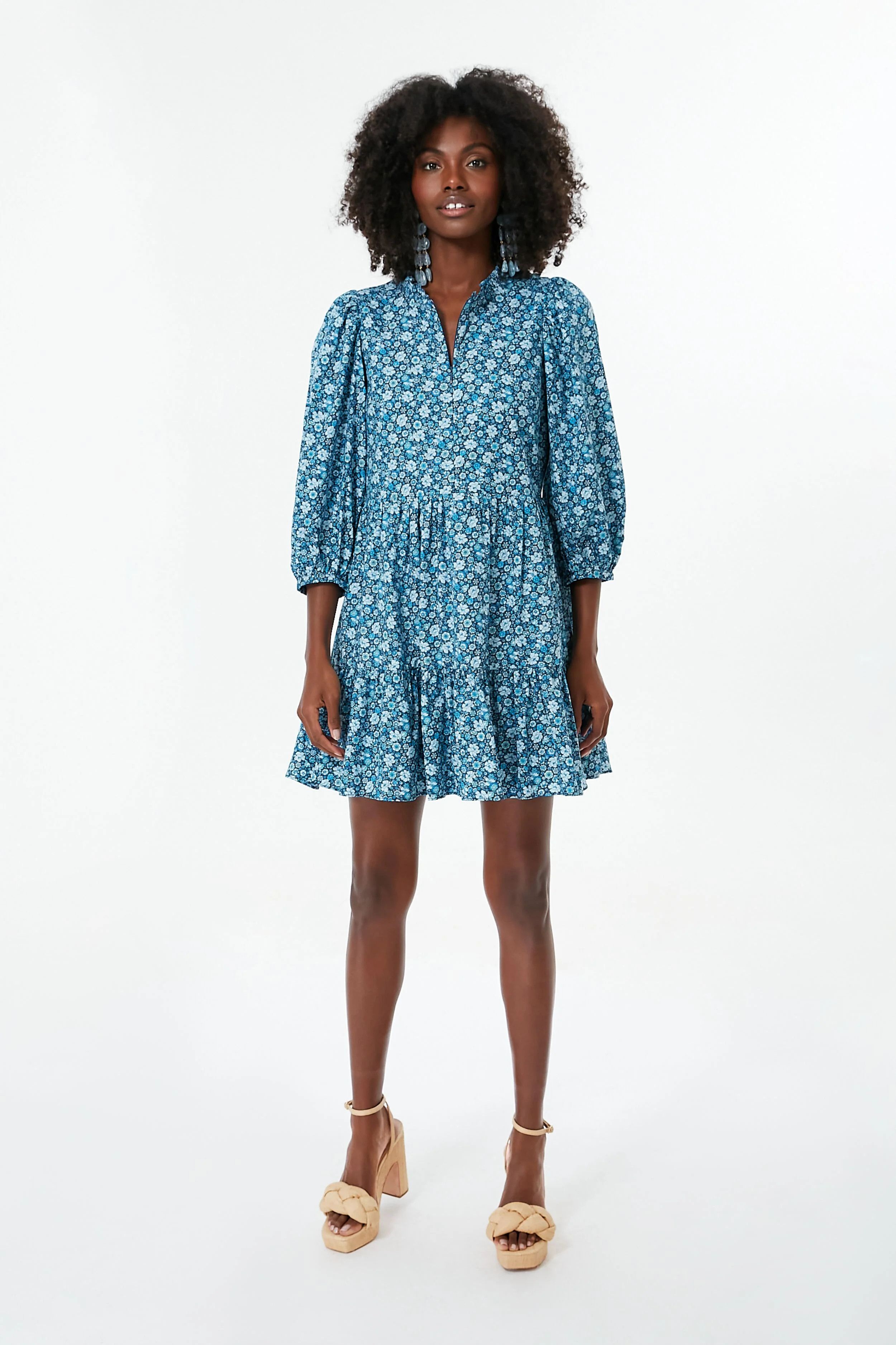 Blue Zip Front Flora Mini Dress | Tuckernuck (US)