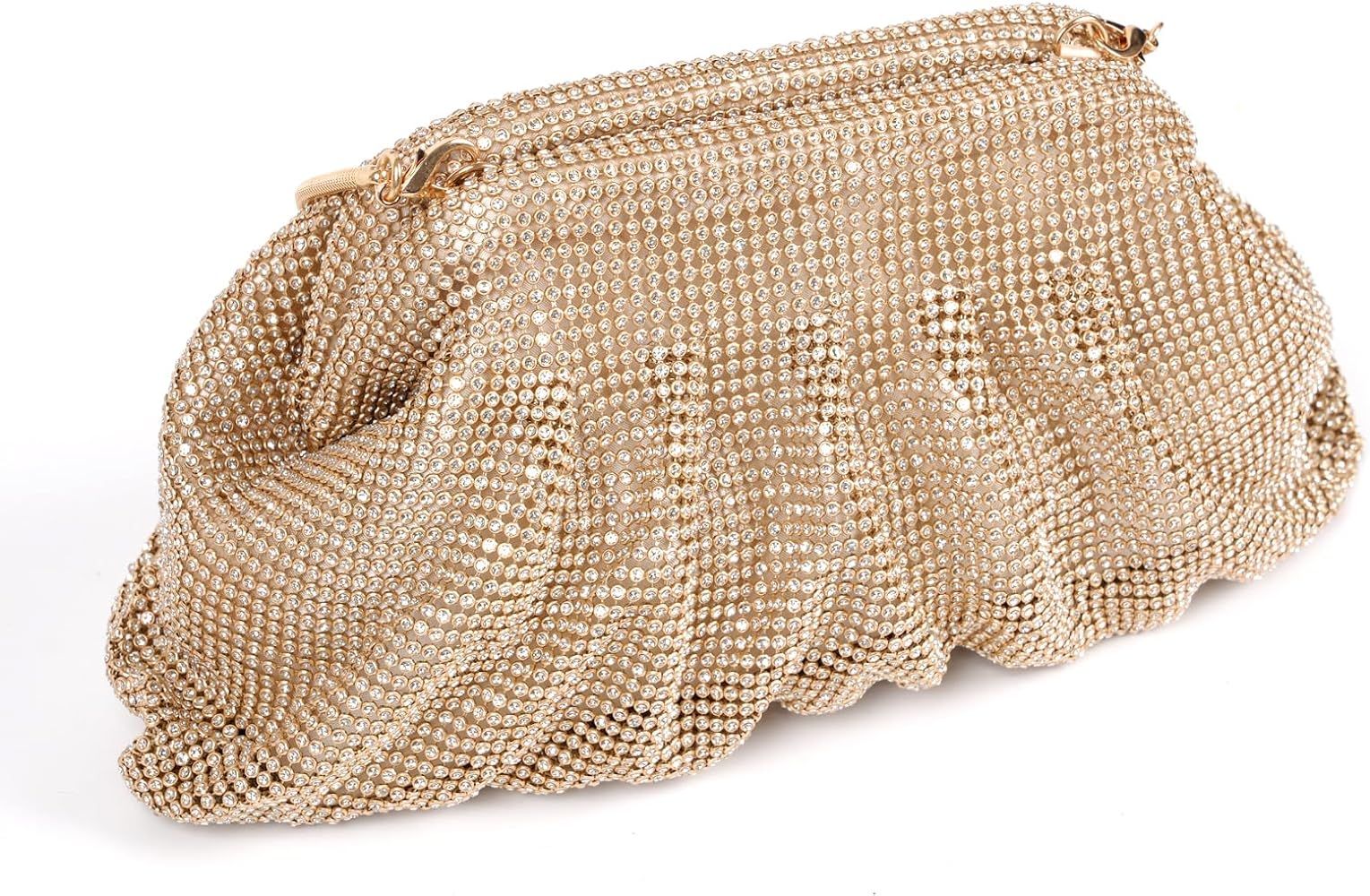 HHBOXIU Rhinestone Crystal Clutch Purses gold Clutch Bag Party Pleated gold purse for women eveni... | Amazon (US)