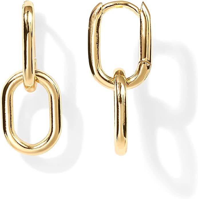 PAVOI 14K Gold Convertible Link Earrings for Women | Paperclip Link Chain Earrings | Drop Dangle ... | Amazon (US)