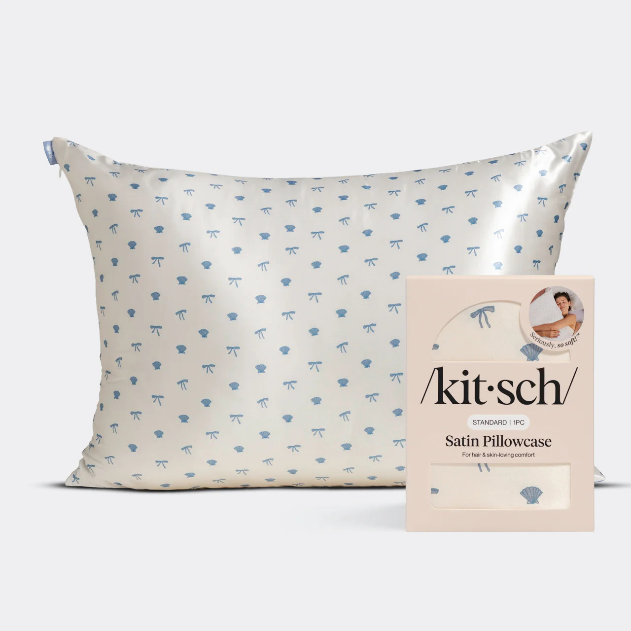 Satin Pillowcase in Pearlized Cream & Coastal Blue Print | Kitsch