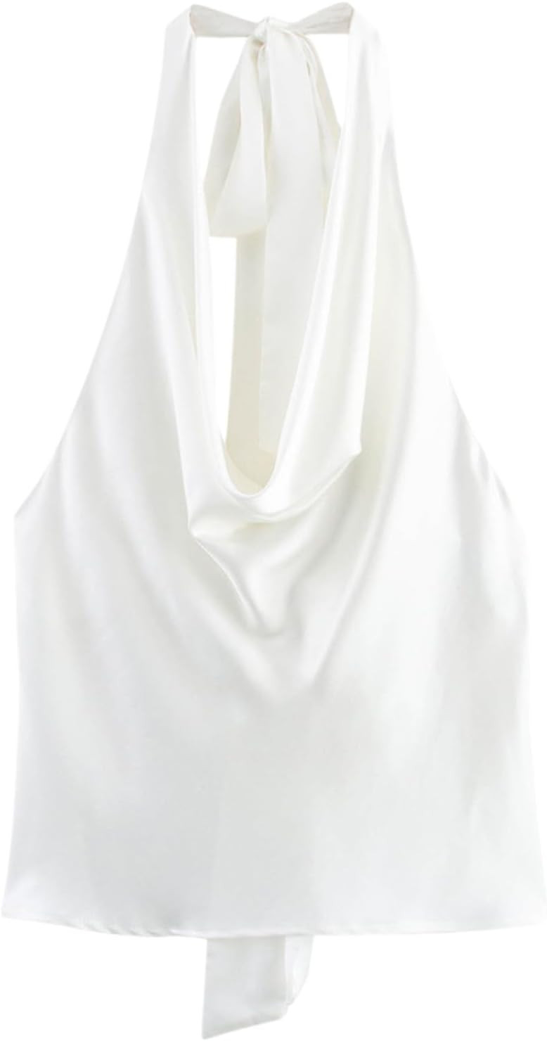 CORIRESHA Women's Elegant Satin Tie Back Cowl Neck Sleeveless Silk Backless Tank Top | Amazon (US)