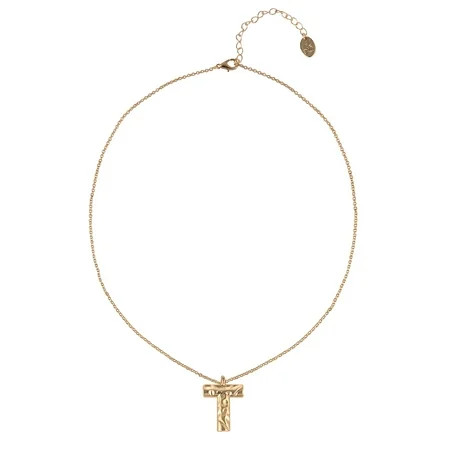 Time and Tru Goldtone Hammered Initial "T" Pendant Necklace | Walmart (US)