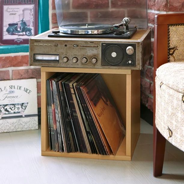 Way Basics Vinyl Storage Blox Cube Turntable Stand Organizer Shelf-Fits 65-70 LP Records, Natural... | Walmart (US)