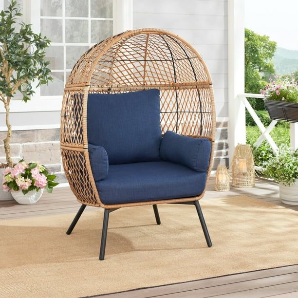 Better Homes & Gardens Ventura Weather Resistant Wicker Outdoor Egg Chair - Blue - Walmart.com | Walmart (US)