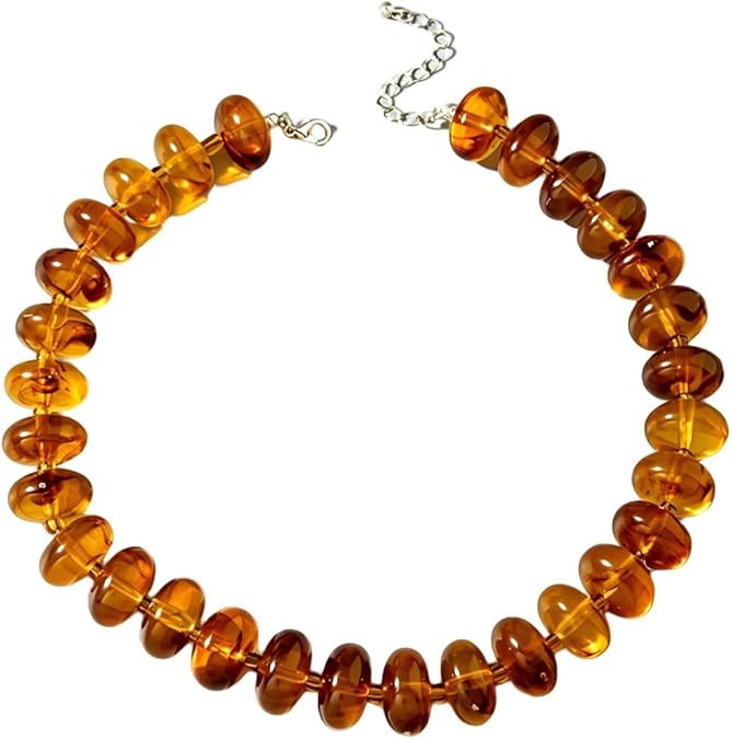 Fuqimanman2020 Resin Chunky Beaded Choker Necklace Boho Acrylic Flat Round Bead Necklace Summer B... | Amazon (US)