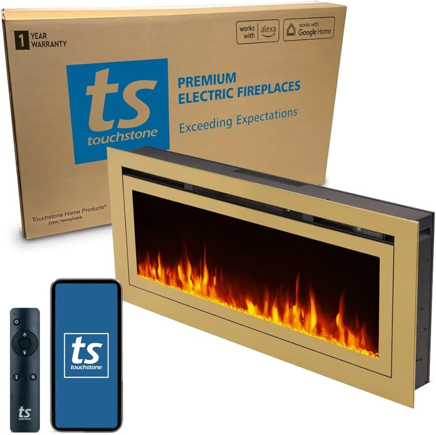 Touchstone Sideline Deluxe -Gold Smart Electric Fireplace- 60" Wide- Alexa/WiFi-Enabled- in Wall ... | Amazon (US)