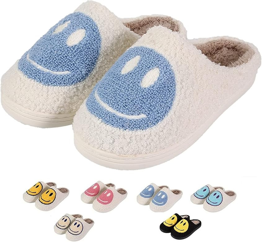 LEZIRTOI Retro Fuzzy Face Slippers for Women men， Womens Girls Cute Yellow the Lable Face House... | Amazon (US)