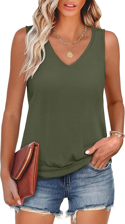 ANRABESS Women Tank Tops Summer V Neck Sleeveless Casual Loose Fit Cute Cami Basic T Shirts Solid... | Amazon (US)