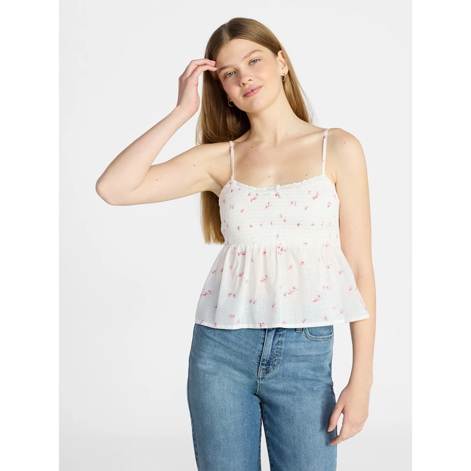 No Boundaries Cotton Smocked Baby Doll Tank Top, Women's XXS-XXXL | Walmart (US)