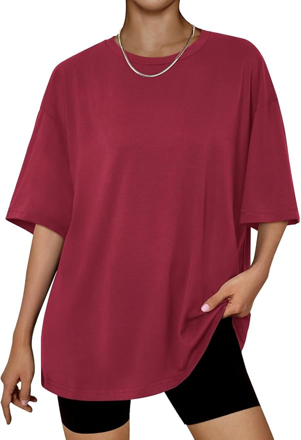 Trendy Queen Womens Oversized Summer T Shirts Fashion Workout Plus Size Tops Short Sleeve Beach V... | Amazon (US)