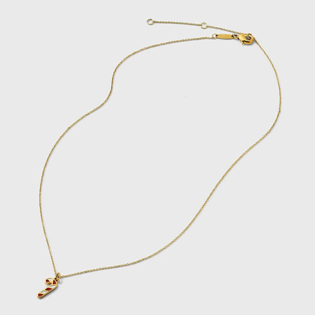 Tiny Tags 14K Gold Ion Plated with White and Red Enamel Candy Cane Necklace - Gold | Target