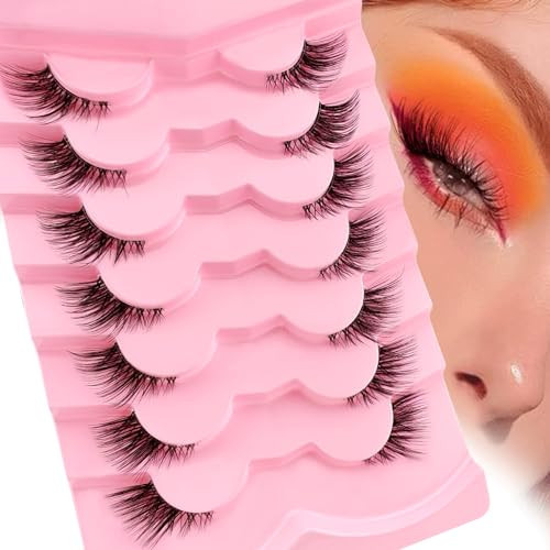 Half Lashes with Clear Band, 15mm Natural Look Fox Eye Fluffy Wispy 3D Curly Eyelashes, Cat-Eye Accent Lashes that Look Like Extensions, Faux Mink False Eyelashes 7 Pairs Pack(CZ-27) | Amazon (US)