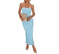 PRETTYGARDEN Women's Summer Bodycon Maxi Tube Dress Ribbed Strapless Side Slit Long Going Out Cas... | Amazon (US)