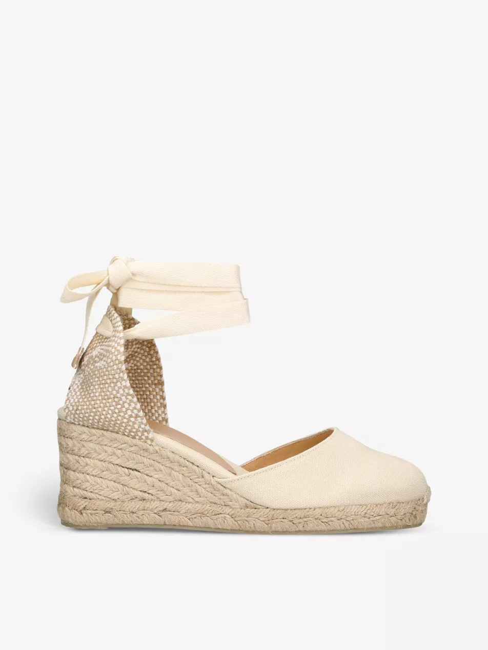 Carina self-tie canvas wedge espadrilles | Selfridges