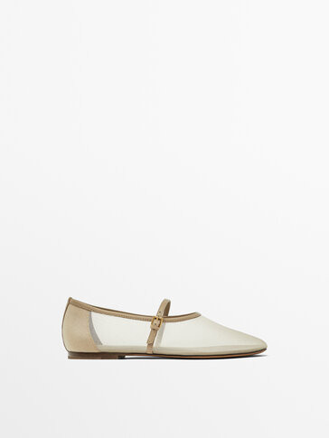 Mesh Ballet Flats With Strap Across The Instep | Massimo Dutti US