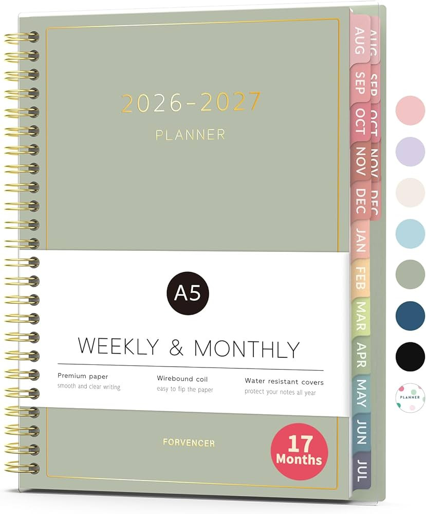 Aug 2026 - Dec 2027 Planner, Forvencer 17 Month Academic Planner 2026-2027, 6.3" x 8.4", Calendar... | Amazon (US)