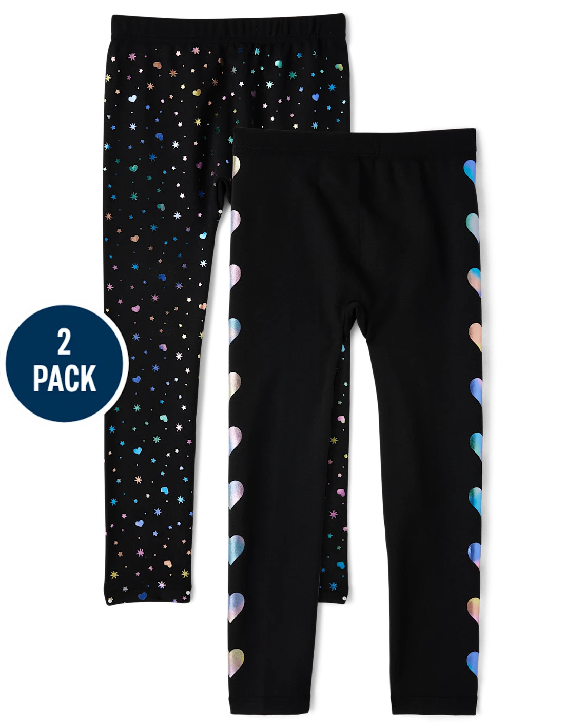 Girls Foil Heart Fleece Lined Leggings 2-Pack - BLACK | The Children's Place CA | The Children's Place