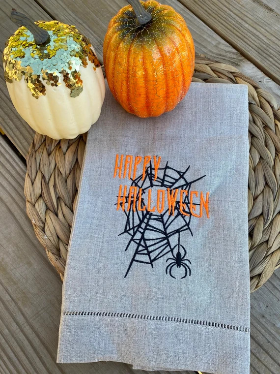 Embroidered Halloween Towel / Happy Halloween Hand Towel / | Etsy | Etsy (US)