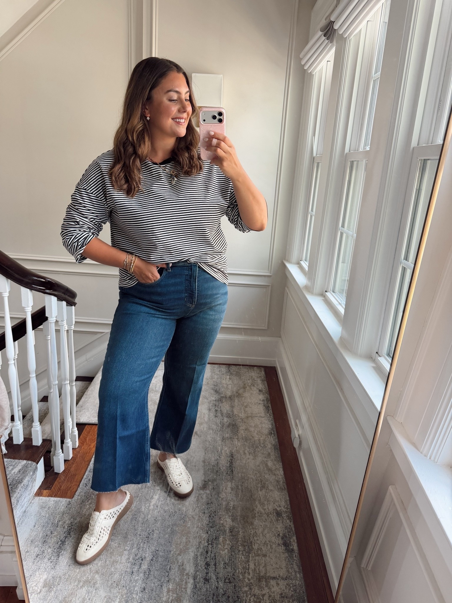 Fall denim - fall jeans - fall outfit - wearing size XXL in top (could have done XL, runs generous),  1X Regular in jeans. Use CARALYN15 for 15% off your first order at Spanx

#LTKSeasonal #LTKPlusSize