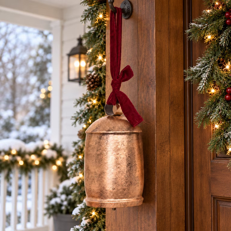 My Texas House Metal Hanging Bell, Antique Gold Finish with Red Velvet Ribbon, 11 inches | Walmart (US)