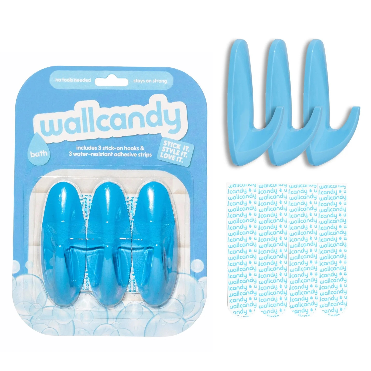 WallCandy Bath Solid Blue Stick-On Wall Hooks with 3m Command Strips | 3 pack | Walmart (US)