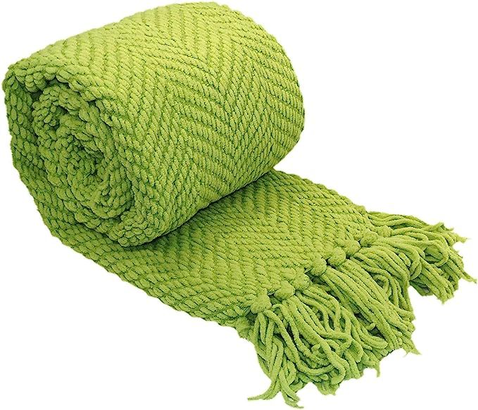 Home Soft Things Green Throw Blanket Knitted Tweed Throw 50'' x 60'', Dark Citron, Super Soft Coz... | Amazon (US)