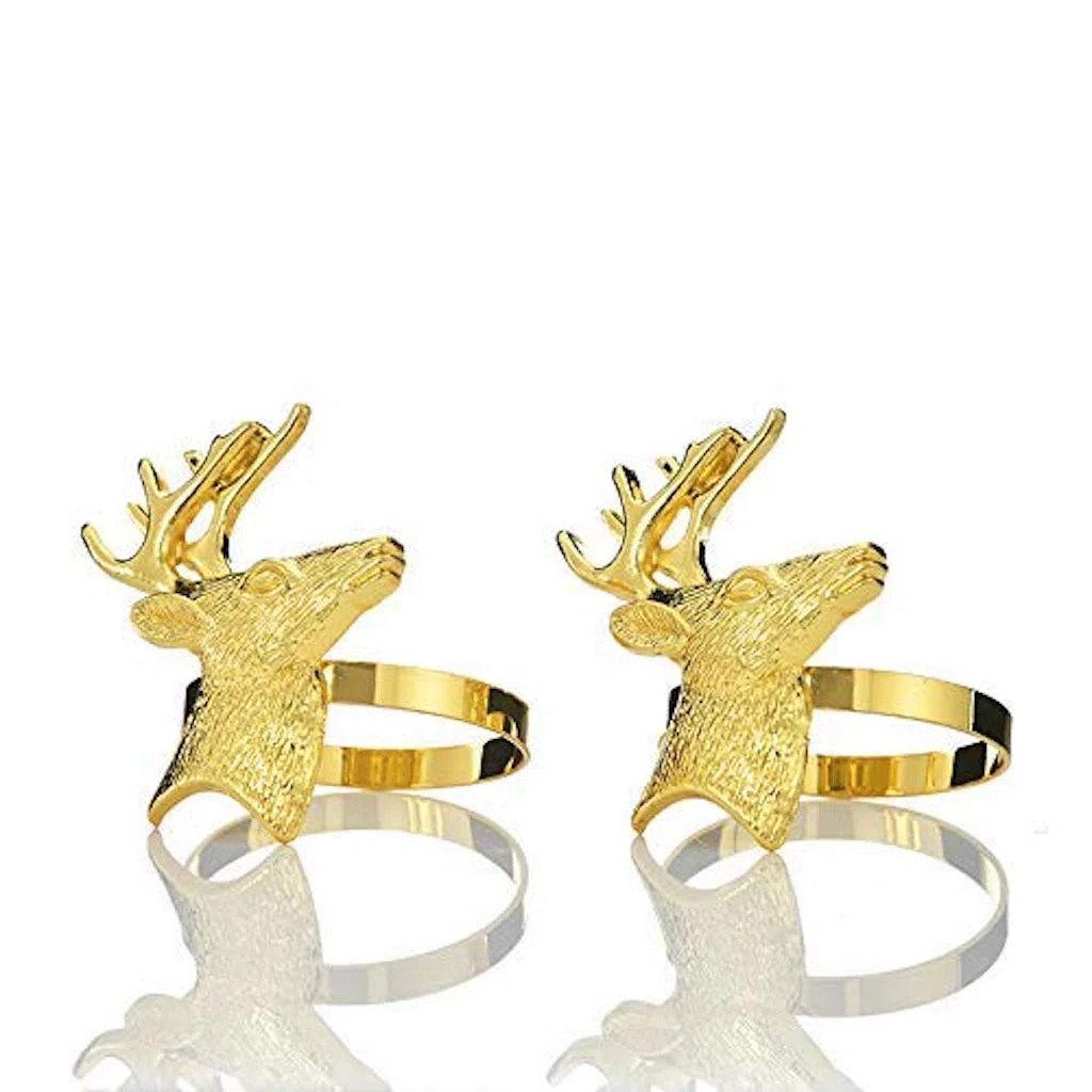 Gold Napkin Rings Set with Stylized Reindeer Head For Elegant Kitchen and Dining Table Decor (Set... | Wayfair North America