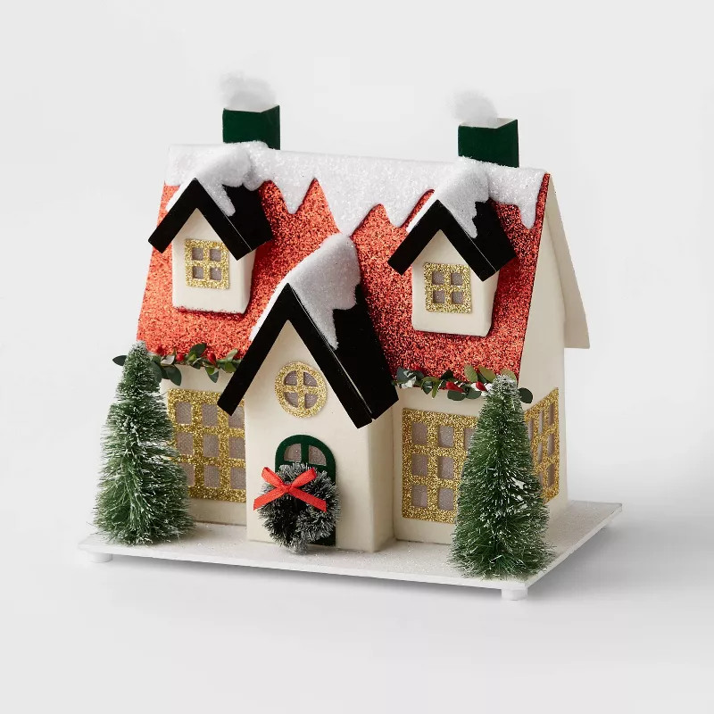 6.5" Battery Operated Decorative Paper House White with Red Roof - Wondershop™ | Target