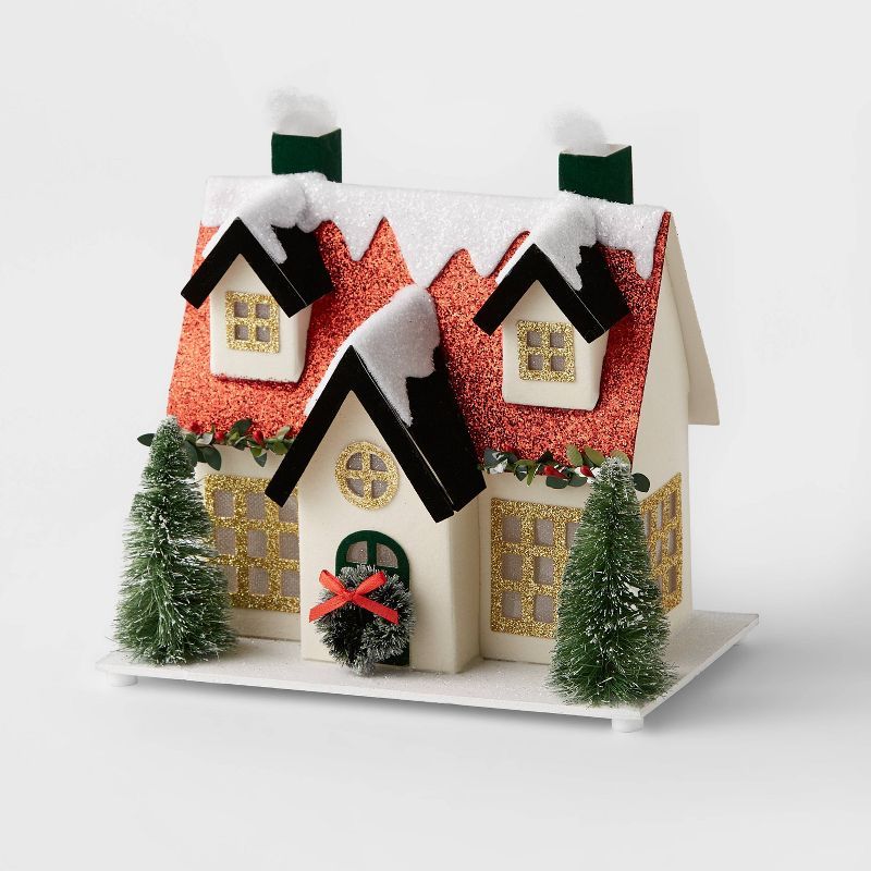 6.5&#34; Battery Operated Decorative Paper House White with Red Roof - Wondershop&#8482; | Target