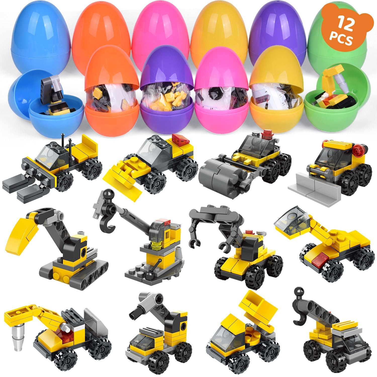 FUN LITTLE TOYS 12PCS Building Blocks Easter Eggs for Easter Egg Hunt Easter Basket Stuffers for ... | Amazon (US)