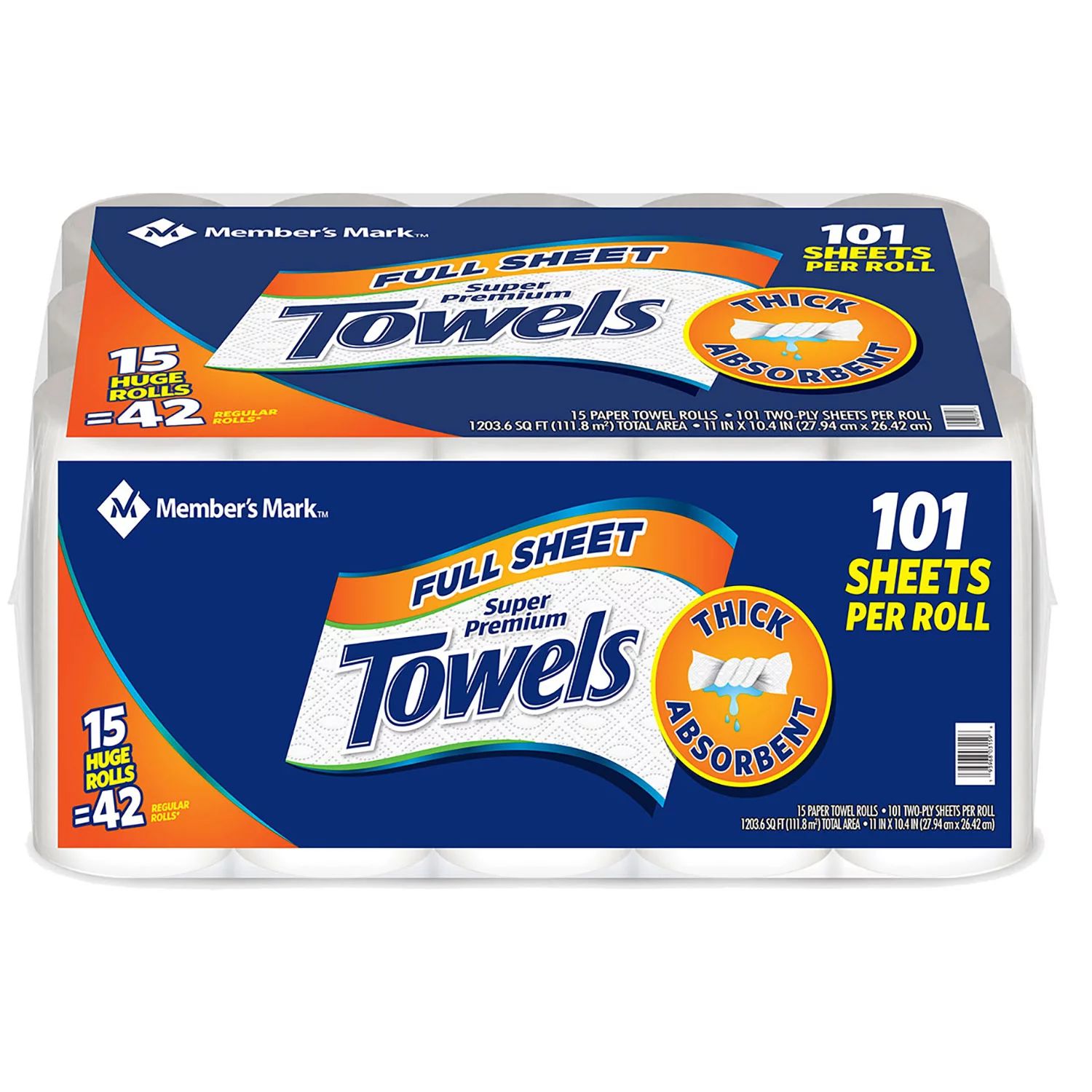 Member's Mark Premium Full Sheet 2-Ply Paper Towels, Huge Rolls (101 sheets/roll, 15 rolls) | Sam's Club