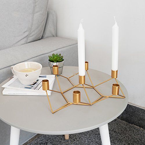 Modern Geometric Lines Candle Holders 7 Arm Mental Votive Candelabra for Dinner Party Wedding Decor  | Amazon (US)