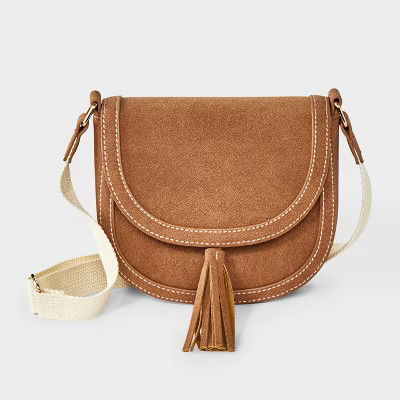 Girls' Faux Suede Saddle Crossbody Bag - art class™ Brown | Target