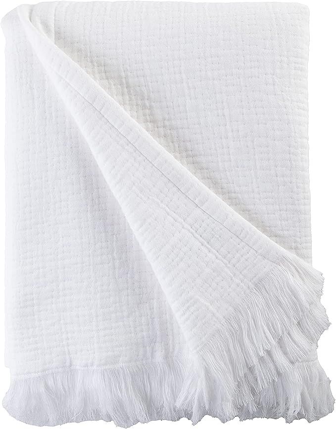 Muslin Throw Blanket for Couch, 100% Cotton, 60x50 in, White Muslin Cotton Blankets for Adults, S... | Amazon (US)
