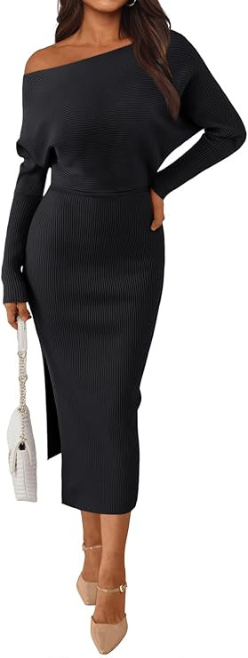 LILLUSORY Womens Fall Sweater Dresses Off The Shoulder Winter Clothes Long Sleeve 2024 Midi Plus ... | Amazon (US)