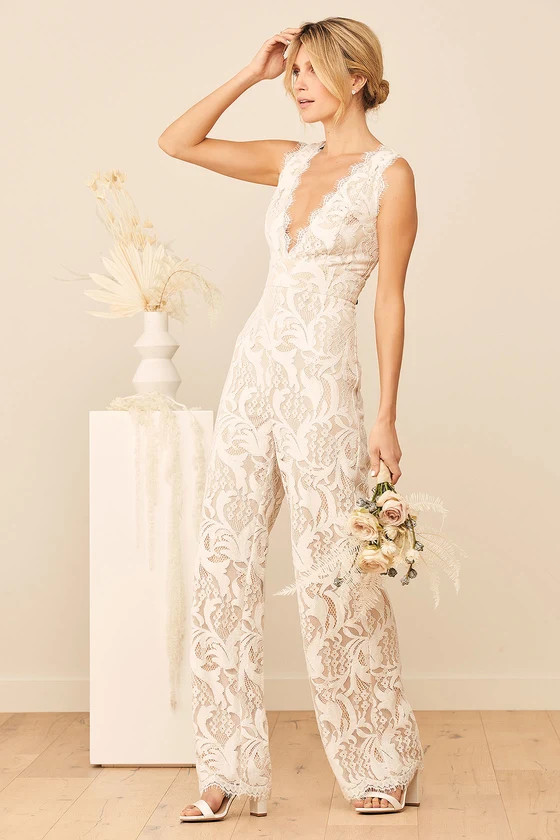 Enamored With You White Lace Wide-Leg Jumpsuit | Lulus