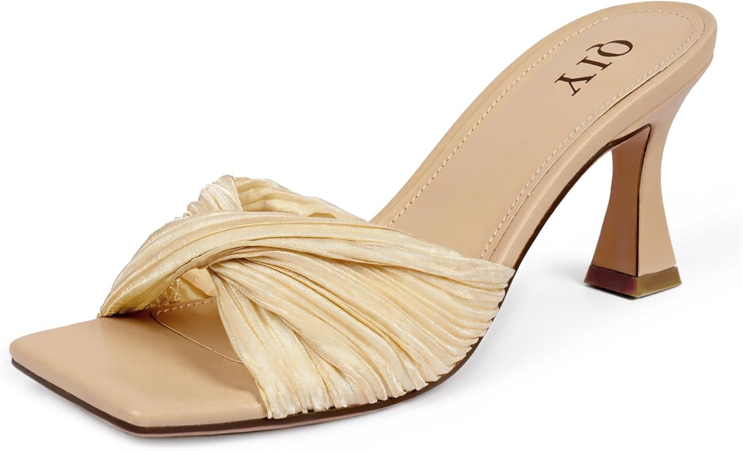 QIY Mule Heels for Women Mid Heel Square Toe Heeled Sandals Summer Bridal Wedding Shoes | Amazon (US)