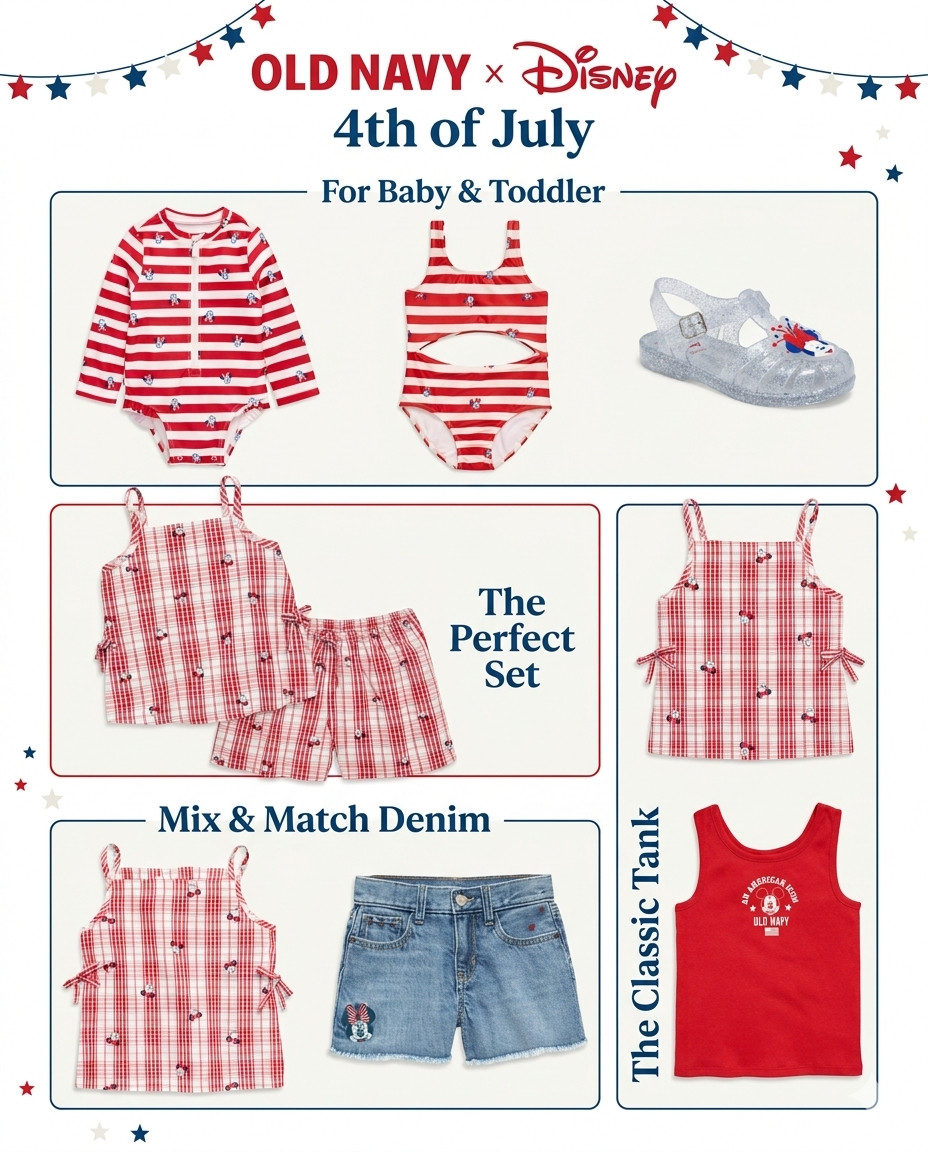 Old Navy x Disney had the cutest red, white, and blue finds ❤️ from the Minnie swim and plaid sets to the little denim shorts and sparkly shoes, this collection is so fun for summer and holiday outfits. 
#oldnavydisney #disneykidsclothes #girlssummeroutfits #minniestyle #momfinds

 

 #LTKootd #LTKBaby #LTKKids