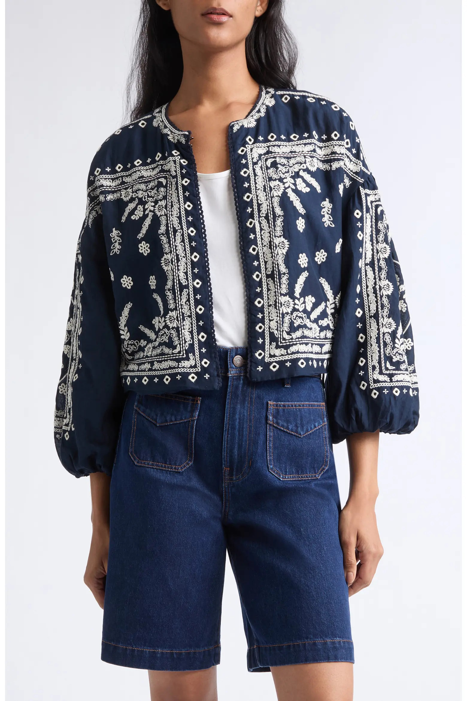 Drake Embroidered Bandana Print Cotton Blend Jacket (Women) | Nordstrom | Nordstrom