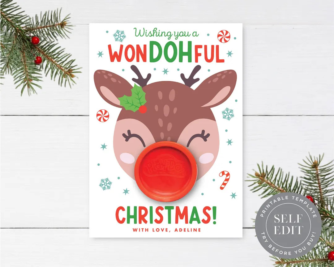 Reindeer Christmas Play Dough Holder Printable: Wishing You a Wondohful Holiday Play Doh Gift Tem... | Etsy (US)