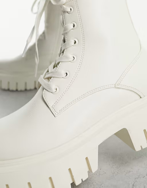 ASOS DESIGN Wide Fit Anchor chunky lace up boots in off-white | ASOS (Global)