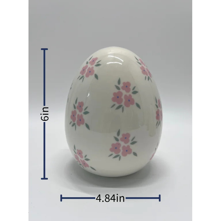 Ceramic Flower Easter Egg Decoration, Pink and White, 6", by My Texas House | Walmart (US)