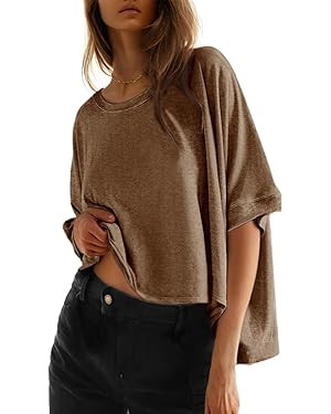 Dokotoo Summer Shirts 2025 Womens Solid T Shirts for Women Loose Oversized Tops Basic Tee | Amazon (US)
