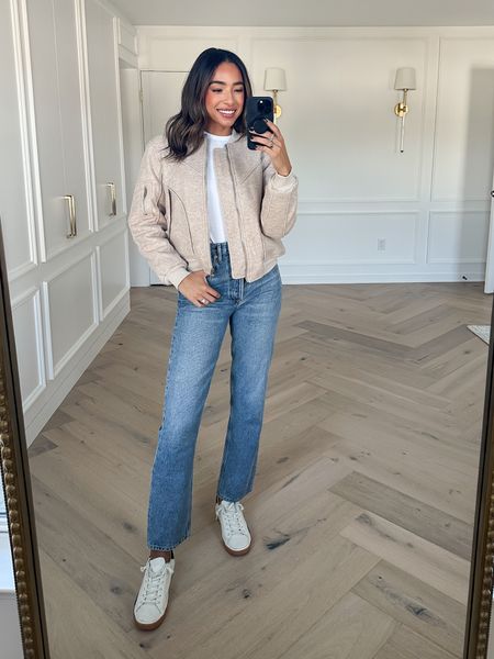 Size Small bomber jacket, size XS white tee, 25 straight jeans 









Fall outfit, fall fashion, casual outfit, comfy outfit


#LTKfindsunder100 #LTKstyletip